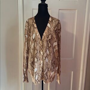 Lauren Ralph Lauren NWT Women's Tan Snakeskin Print Cotton Blend Cardigan 3X